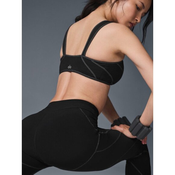 Alo Alosoft High-Waist Sunray Leggings Black White Hi-Rise Waisted Skinny Pants - Picture 4 of 15